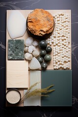 flatlay of samples for architectural design elements and moodboard