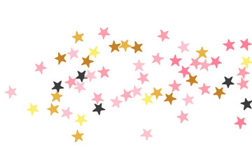 Abstract black pink gold stars falling scatter texture. Little stardust spangles Noel decoration elements. Baby shower stars falling pattern. Sparkle particles greeting decor.