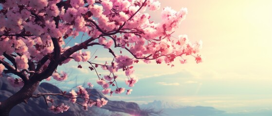 Beautiful spring nature scene with pink blooming tree