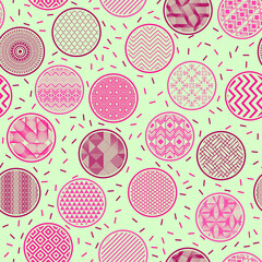 Cool bandana swatch vector endless ornament. Bubble shapes with geometric patterns inside.