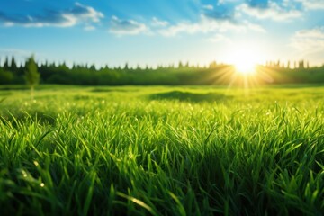 Fototapeta na wymiar Green grass with sunset views.