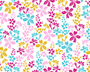 Tiny field buttercup flowers repeat ornament vector design. Millefleurs