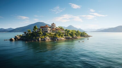 distant isolated island with expensive villas