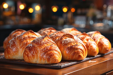 Bakery, different kinds of delicious fresh breads, cakes, buns and pastries in a baker shop cafe, front view.	