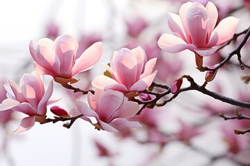 Pink spring magnolia flowers branch - obrazy, fototapety, plakaty