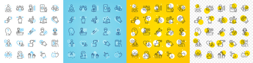 Vector icons set of Reception desk, Phone video and Shipping support line icons pack for web with Psychology, Touchscreen gesture, Buyer insurance outline icon. Electronic thermometer. Vector