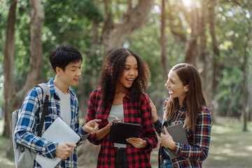 Group of students with books preparing for exams during holidays.