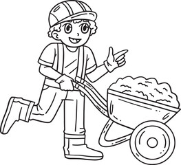 Construction Worker and Wheelbarrow Isolated 