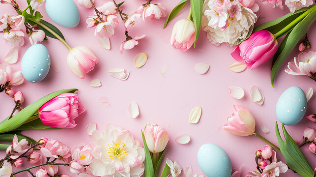 beautiful easter boreder frame on pastel background