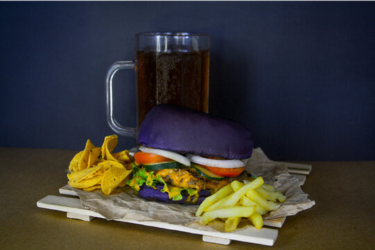 fast food burger meal with drinks