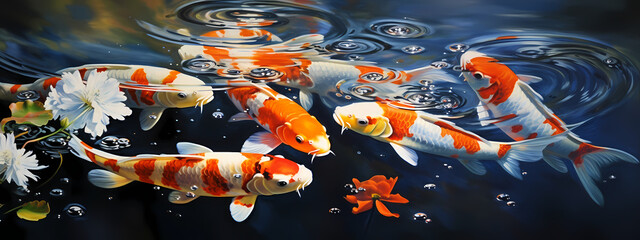 Koi Canvas: Sunlit Droplets on Aquatic Scales