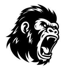 Vector logo of a raging gorilla. Professional logo of a chimpanzee. Black and white logo of an ape isolated on white background.
