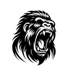 Vector logo of a raging gorilla. Professional logo of a chimpanzee. Black and white logo of an ape isolated on white background.