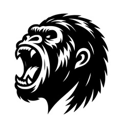 Vector logo of a raging gorilla. Professional logo of a chimpanzee. Black and white logo of an ape isolated on white background.