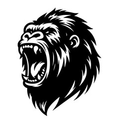 Vector logo of a raging gorilla. Professional logo of a chimpanzee. Black and white logo of an ape isolated on white background.
