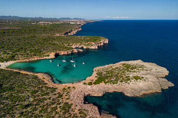 Fototapeta na wymiar Strand Luftaufnahme, Cala Varques Mallorca