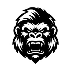 Vector logo of a raging gorilla. Professional logo of a chimpanzee. Black and white logo of an ape isolated on white background.