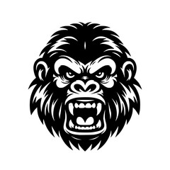 Obraz premium Vector logo of a raging gorilla. Professional logo of a chimpanzee. Black and white logo of an ape isolated on white background.