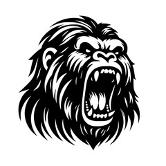 Vector logo of a raging gorilla. Professional logo of a chimpanzee. Black and white logo of an ape isolated on white background.