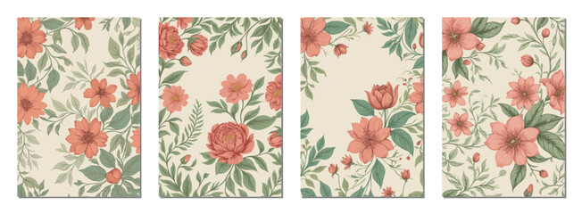 Floral templates for covers of planners, notebooks, exercise books, menus, cards and other printed materials. Vector illustration.