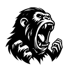 Vector logo of a raging gorilla. Professional logo of a chimpanzee. Black and white logo of an ape isolated on white background.