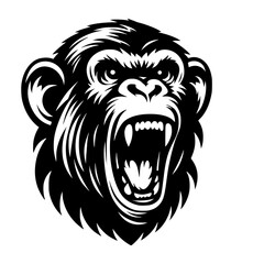 Vector logo of a raging gorilla. Professional logo of a chimpanzee. Black and white logo of an ape isolated on white background.