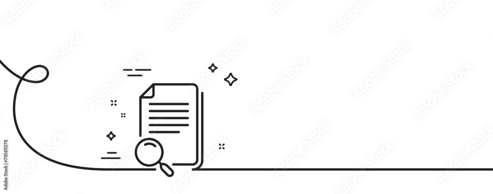 Poster search file line icon. continuous one line with curl. find document sign. magnify glass. search file