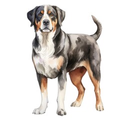 Greater Swiss Mountain dog breed watercolor illustration. Pet drawing on white background.
