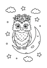 Hand drawn kawaii coloring book illustration
