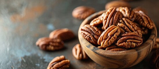 Pecan nuts on table.