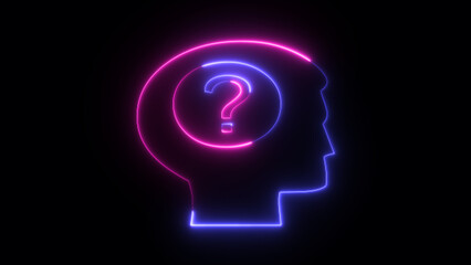 Glowing neon line Human head with question mark icon in line style. Concept of education and choice, anonymous and suspect