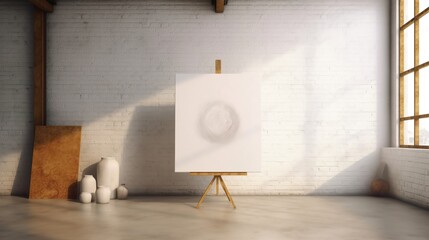 White canvas for mockup with blurred brick wall room interior Created with generative Ai	
