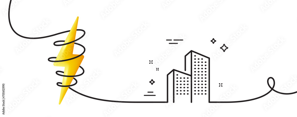 Poster skyscraper buildings line icon. continuous one line with curl. city architecture sign. town symbol. 
