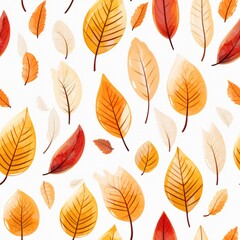 Seamless pattern with autumn colors foliage skeleton and translucent texture on white background