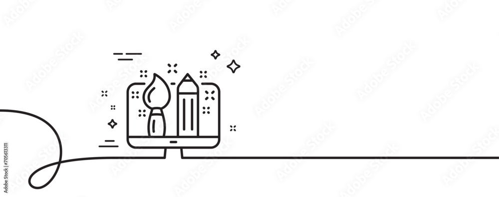 Poster creative design line icon. continuous one line with curl. graphic designer sign. brush and pencil sy