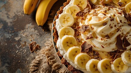 Banana cream pie with shaved chocolate on top