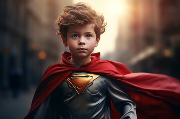 Imaginative Little boy superhero strong. Medical dream. Generate Ai