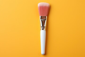 Paint brush with dripping white paint on a yellow background. Execution of painting works. Generative AI