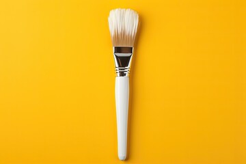 Paint brush with dripping white paint on a yellow background. Execution of painting works. Generative AI