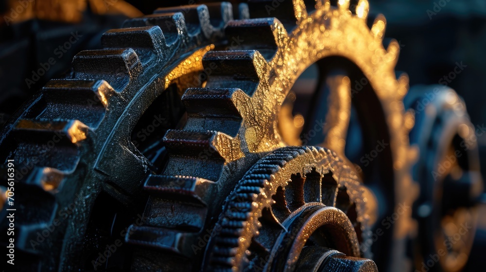 Aufkleber a detailed close-up view of a couple of gears. this image can be used to represent mechanics, machin