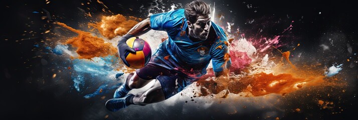 athlete or sportsman on a background of multicolored abstraction, An image in the style of abstract...