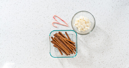 Candy cane chocolate covered pretzel rods