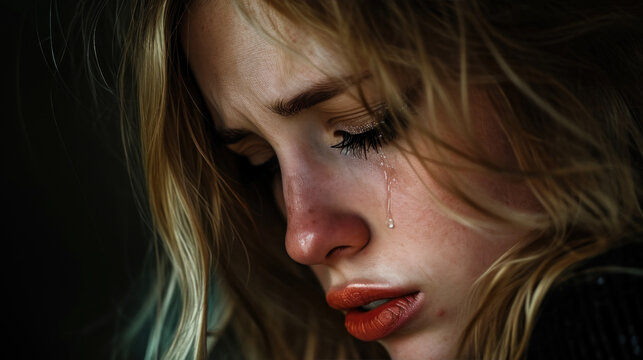 A blonde woman is sad