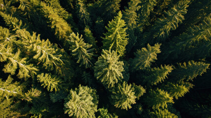 Aerial view on green pine forest,