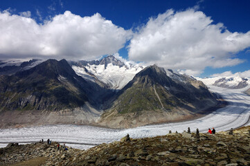 Aletsch glacier - Fiesch, Wallis, Valais, Switzerland, Europe - largest glacier in Alps seen from...