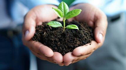 holding a tree growing from the ground