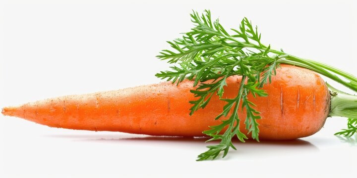 A detailed view of a carrot placed on a white surface. This image can be used for various purposes
