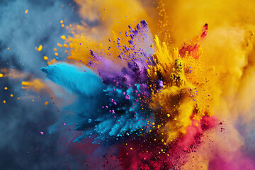 Explosion of colored powder, isolated on black background. Abstract colored background