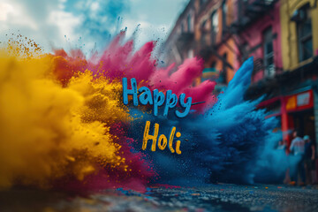 Happy Holi festival Colourful powder splashes ai generated art