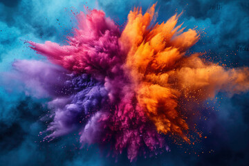 Explosion of colored powder, isolated on black background. Abstract colored background ai generated art